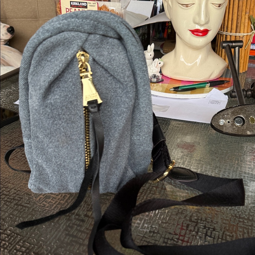 Aimee Kestenberg Gray Tweed Crossbody with Gold Details